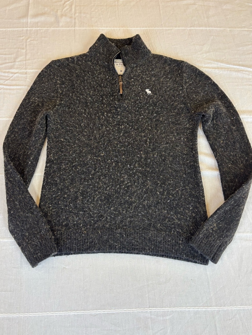 Abercrombie & Fitch Wool Blend Quarter Zip Sweater Gray Marl‎ Mock Neck Pullover